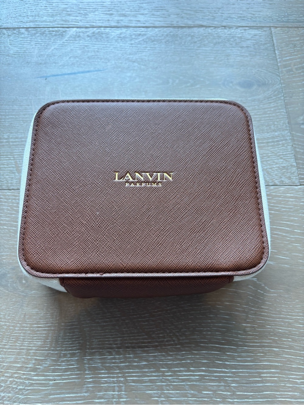 Lanvin Brown and Cream Men's Toiletry Case with Gold Logo